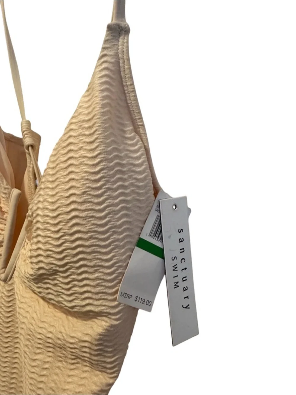 NWT Sanctuary Refresh Rib V-Wire Mio One-Piece Swimsuit White Sand Size Large